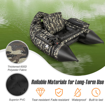V-Shaped Fishing Float Tube with Rod Holder-Camouflage