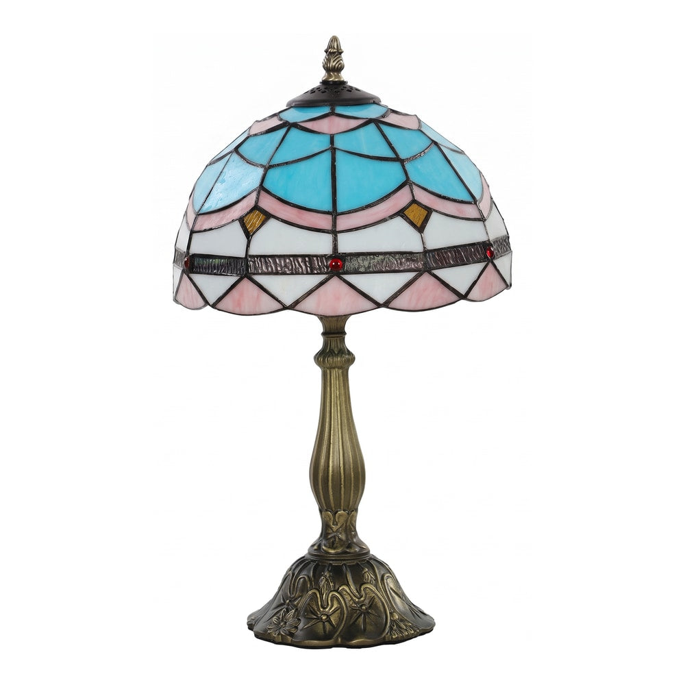 HOMCOM Tiffany Stained Glass Table Lamp, Handmade Antique Bedside Lamp, Decorative Night Light