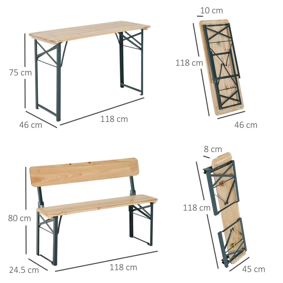 Outsunny Portable Folding Camping Picnic Trestle Beer Table in Natural Wood Colour