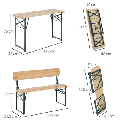 Outsunny Portable Folding Camping Picnic Trestle Beer Table in Natural Wood Colour