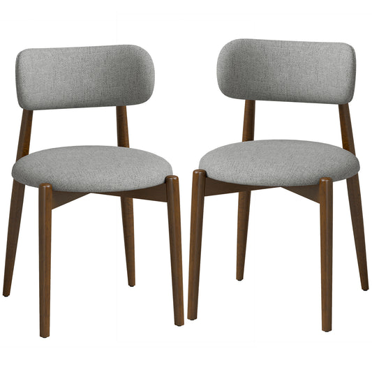 HOMCOM Dining Chairs Chenille Upholstered Kitchen Chairs Curved Backrest Rubberwood Legs Grey