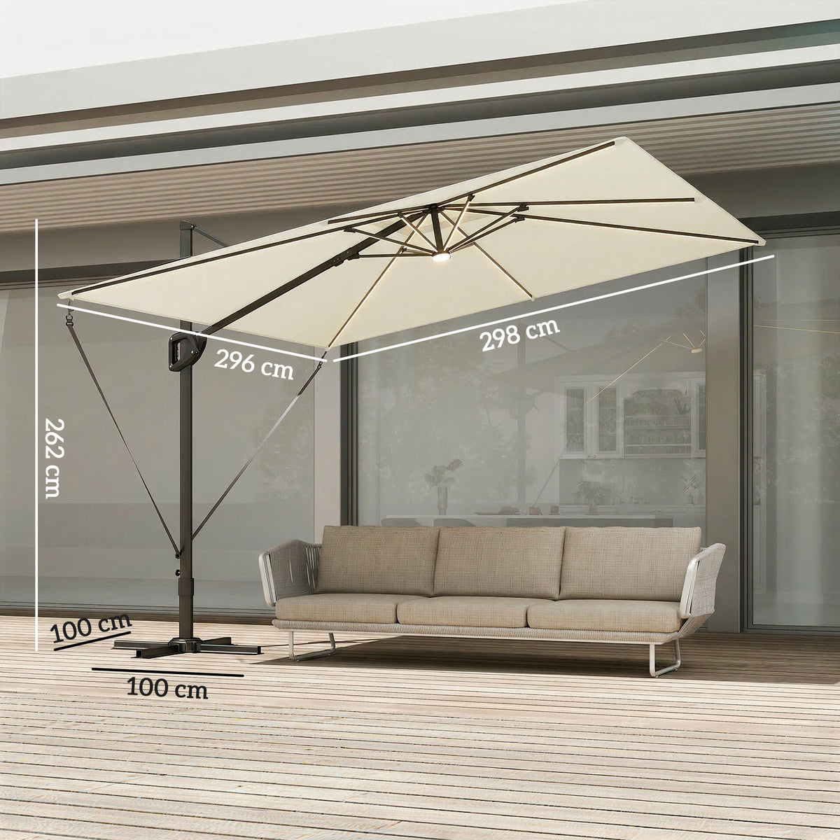Outsunny Garden Cantilever Parasol w/ Light in Cream White