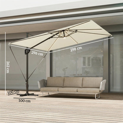 Outsunny Garden Cantilever Parasol w/ Light in Cream White