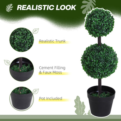 Outsunny Set of 2 Artificial Boxwood Ball Topiary Trees Potted Decorative Plant Indoor Décor (67cm)