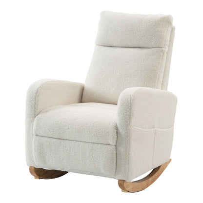HOMCOM Sherpa Fleece Upholstered Armchair with Side Pockets & Solid Wood Legs, High Back Lounge Chair for Bedroom, Cream White
