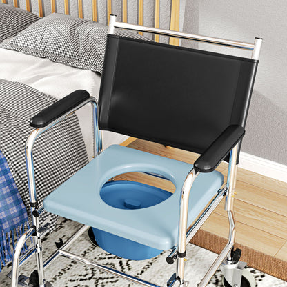 HOMCOM 3-In-1 Commode Wheelchair - Black