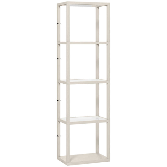 HOMCOM LED Floor Lamp with Glass Shelves, 4 Layers Dimmable Tall Standing Lamp, Modern Column Shelf Floor Light for Living Room, Bedroom, Office, Oak