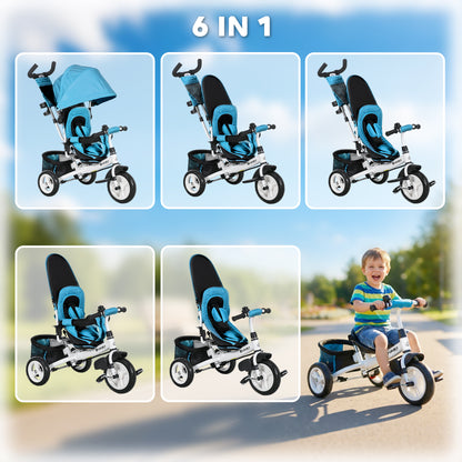 HOMCOM 6 in 1 Kids Trike with Parent Handle in Blue