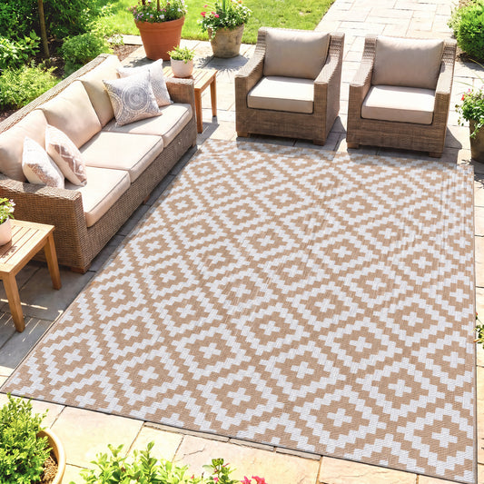 Outsunny Outdoor Rug in Coffee and White