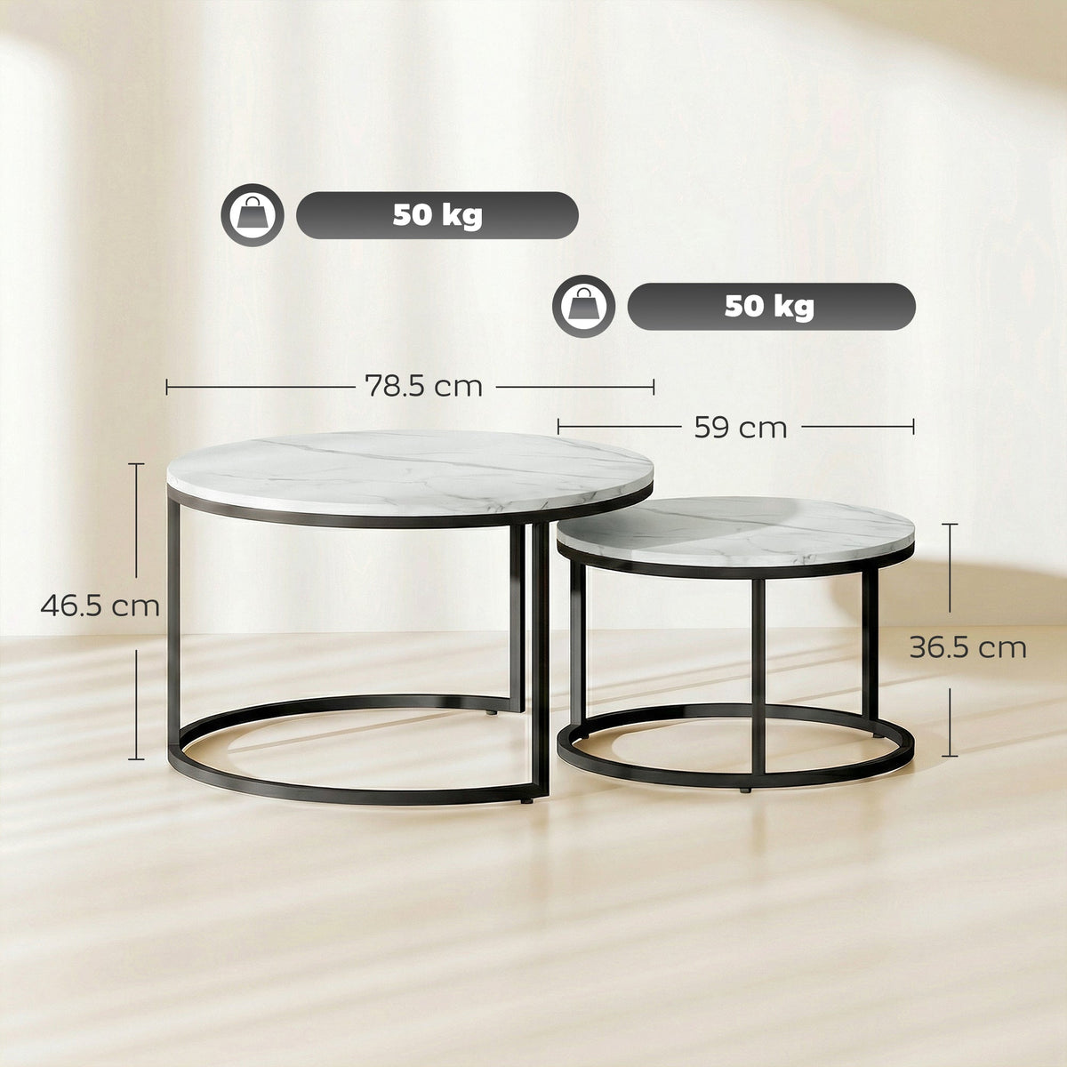 طاولات هومكوم قابلة للتكديس بتصميم رخامي - قطعتان - أبيض