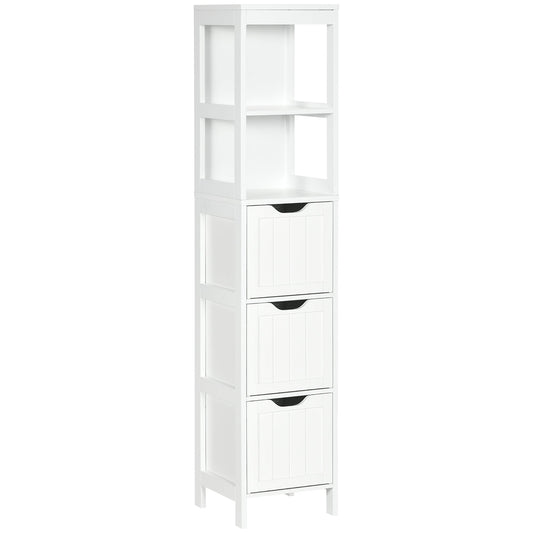 HOMCOM Narrow Floor Cabinet, Bathroom Cabinet with 3 Drawers and 2 Open Shelves, 30W x 30D x 141.6Hcm, White