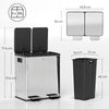 HOMCOM 40L Dual Compartment Stainless Steel Bin, with Deodoriser Holders - Silver Tone