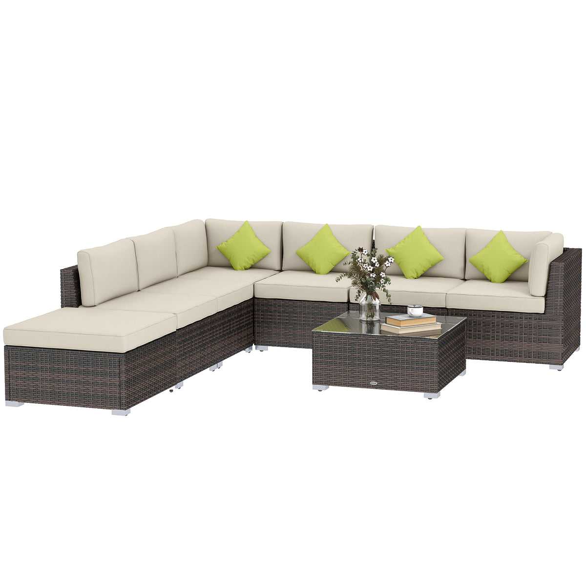 Outsunny 8 Piece Rattan Corner Sofa Set in Mixed Brown