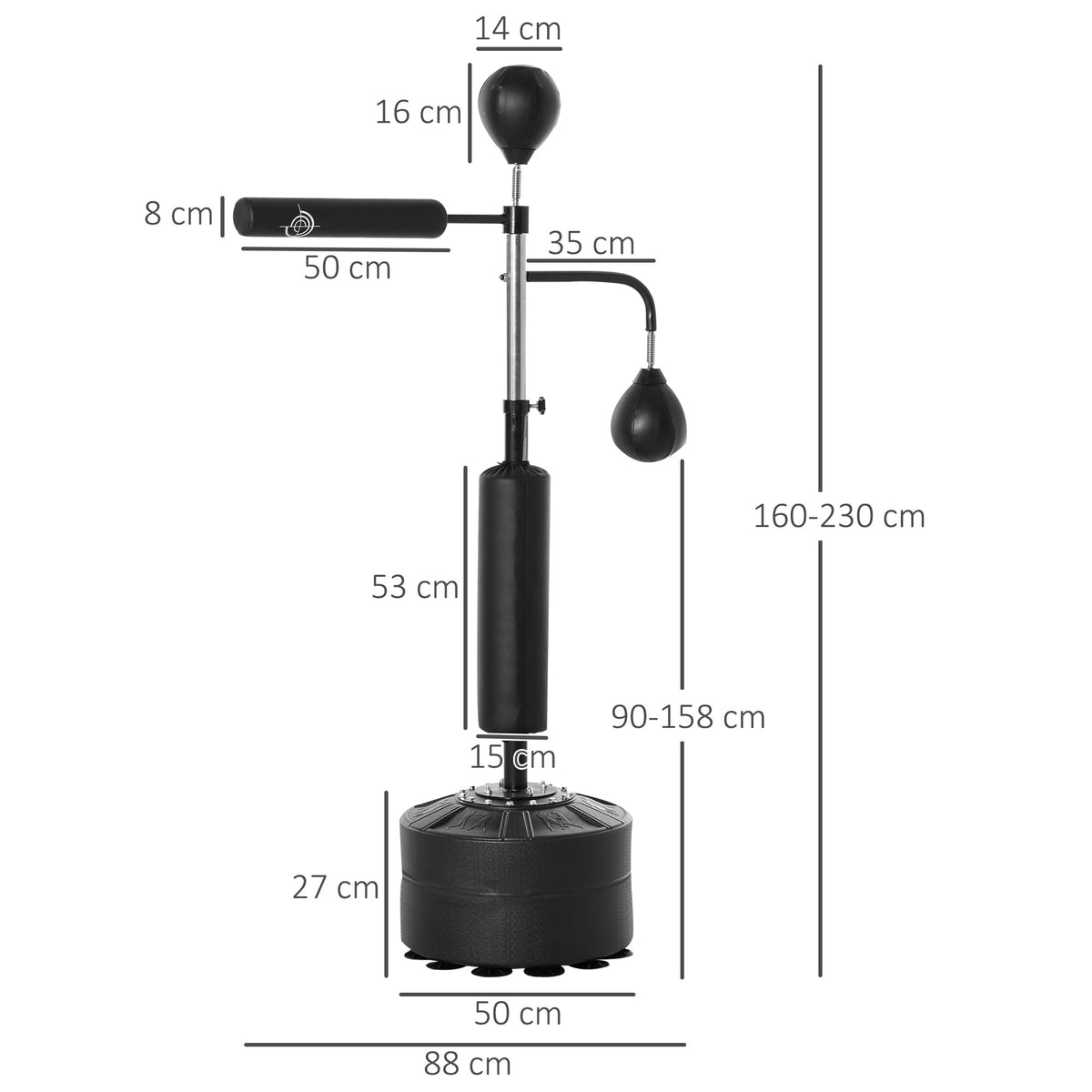 HOMCOM 4-in-1 Boxing Punching Bag, Freestanding with 2 Speed Bals, 360 Reflex Bar, 160-230cm Adjustable Height, Black