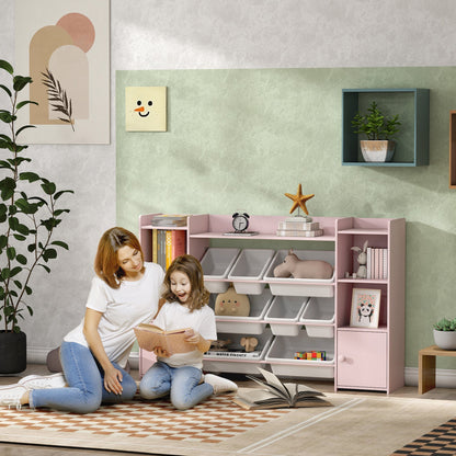 AIYAPLAY Kids Toy Organizers and Storage with 8 Removable Storage Bins and Bookshelf, Pink