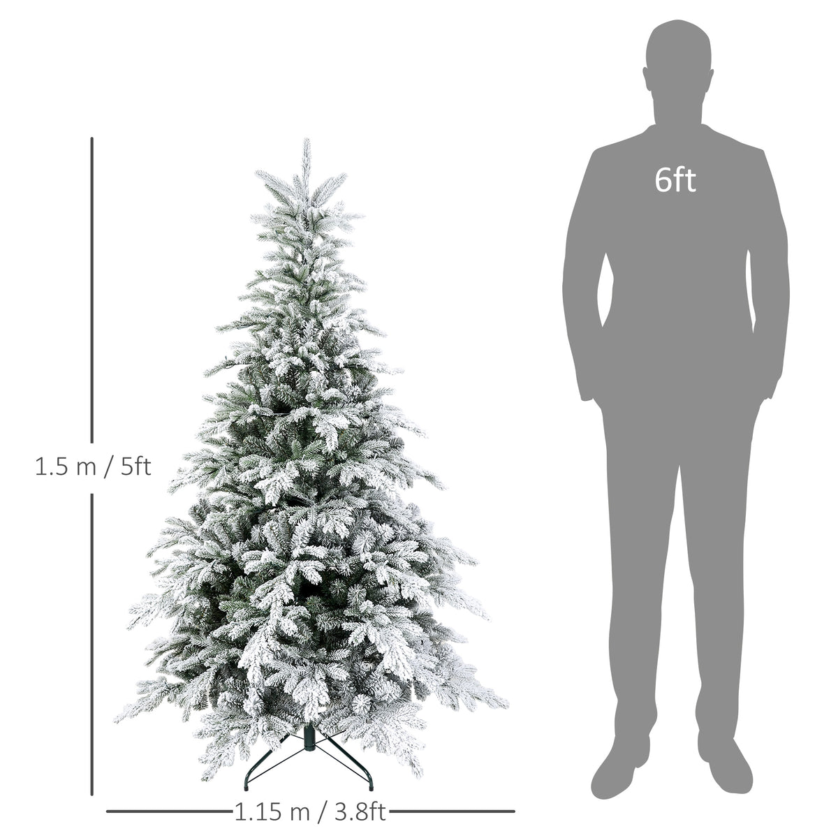HOMCOM 5ft Bushy Snow-Flocked Artificial Christmas Tree in Green