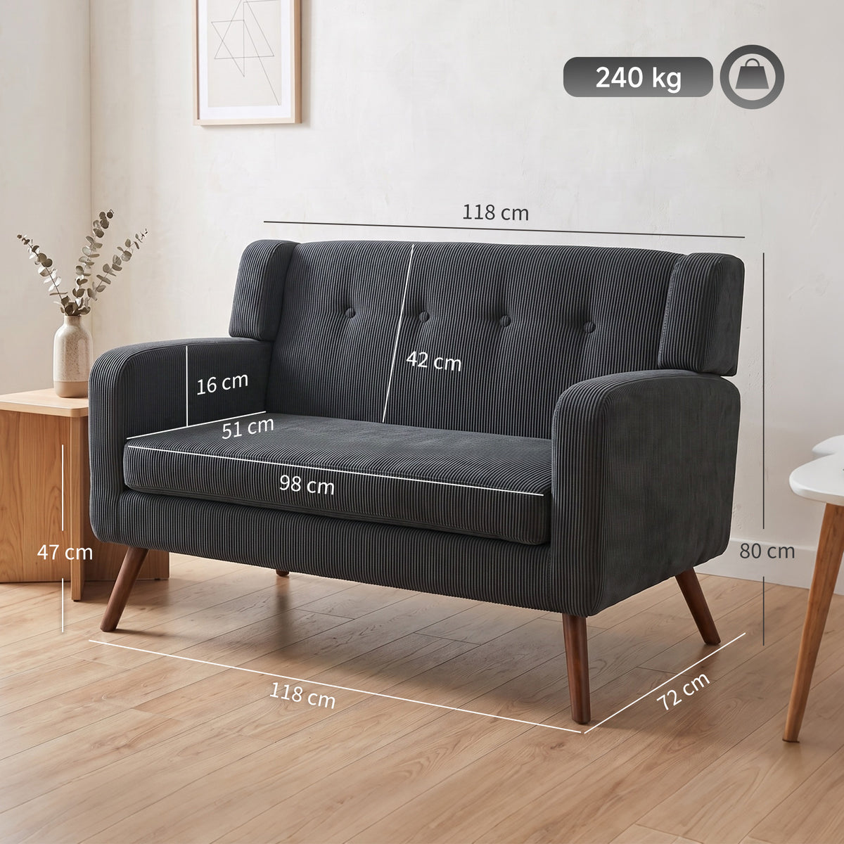 HOMCOM 2 Seater Sofa in Dark Grey