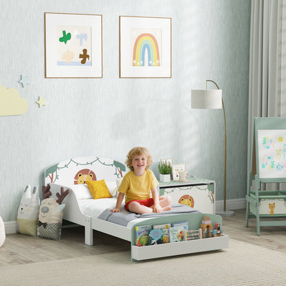 AIYAPLAY Toddler Bed with Storage, Guardrails, Lion Design, for Ages 3-8 Years, Fits 140 x 70cm Mattress, Green