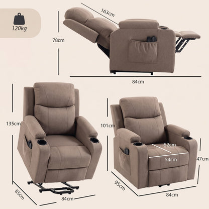 HOMCOM Riser Recliner Chair with Massage and Heat, Linen Electric Lift Armchair for Elderly with Spring Cushion, Brown