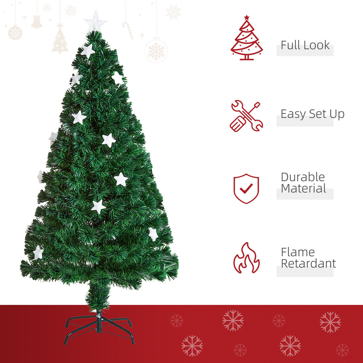 HOMCOM 5FT Prelit Artificial Christmas Tree in Green