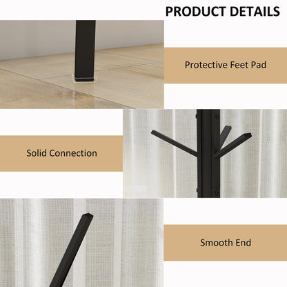 HOMCOM Freestanding Metal Coat Rack Stand 9 Hooks Clothes Tree with 1 Shelf Hat Display Hall Tree Hanger Bag Umbrella Hanging Organiser Black