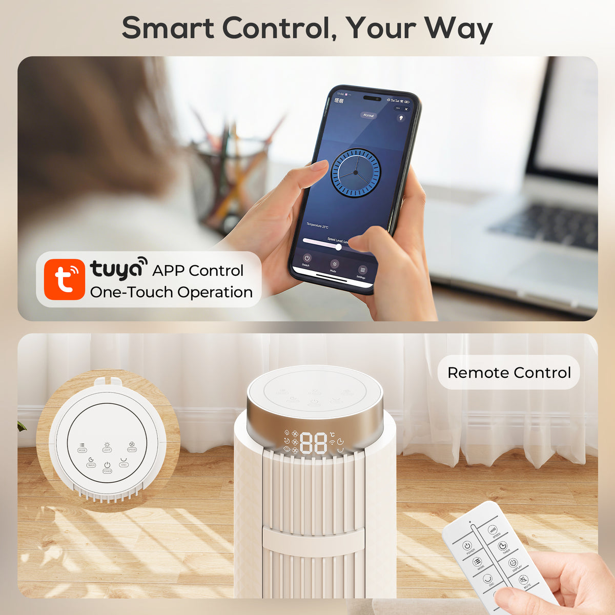 HOMCOM 96 cm Tower Fan with WiFi App Control in Light White
