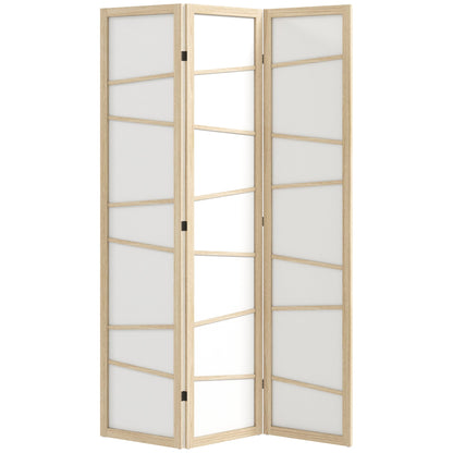 HOMCOM Wooden Folding Privacy Screen, 3 Panel Room Divider for Bedroom, Natural Wood Finish
