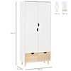 HOMCOM 2-Door Clothes Wardrobe w/ Rail Shelf 2 Drawers Wood Feet Elegant Home Storage Organisation Furniture, White
