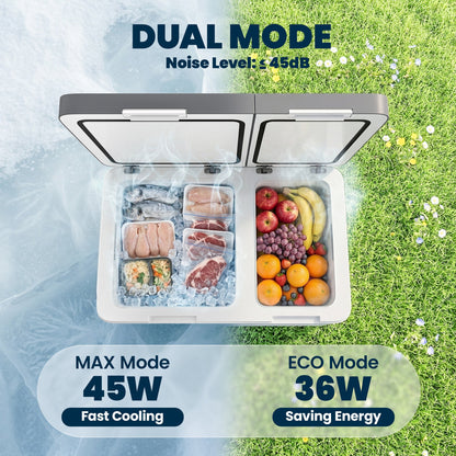 Outsunny 55L Compressor Car Fridge Freezer, Dual Zone Camping Refrigerator with App Control, Grey