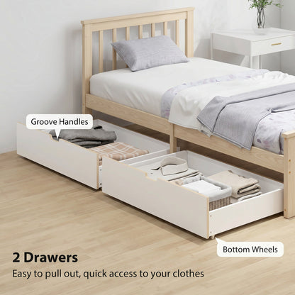 HOMCOM Pine Storage Bed, 3ft Single Solid Wooden Bed Frame with Drawers, Headboard, Wood Slat Support, Natural Wood Finish