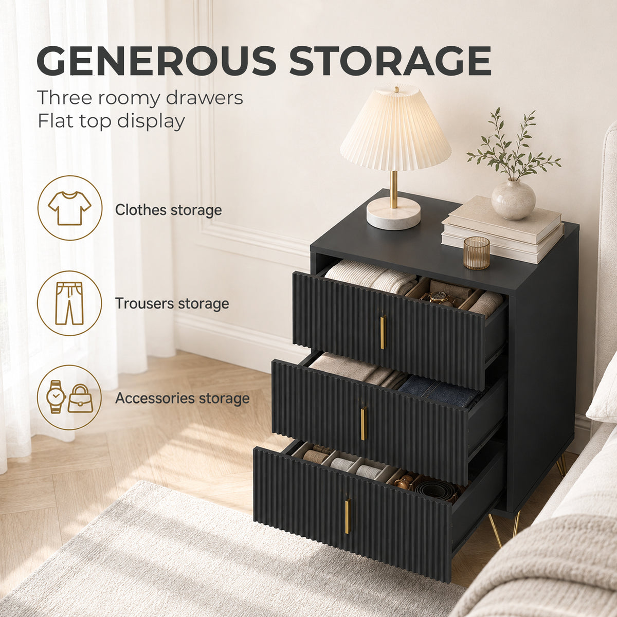 HOMCOM Modern 3-Drawer Dresser in Black