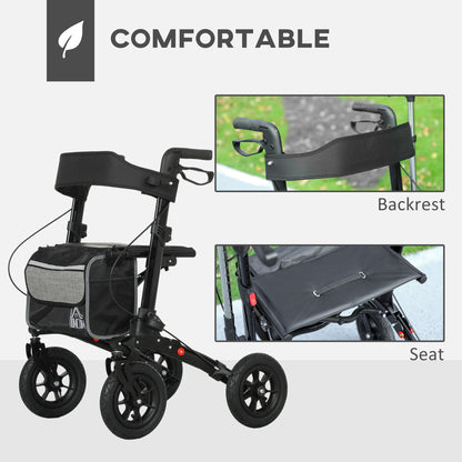 HOMCOM Folding Rollator Walker with Padded Seat in Black