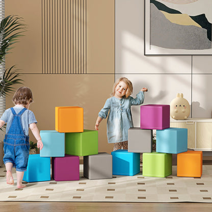 HOMCOM 12 PCs Soft Play Blocks, Soft Foam Toy, Building and Stacking Blocks for Kids, Multi-colour