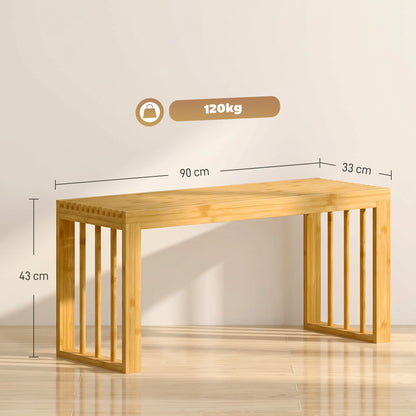HOMCOM 90 cm Bamboo Shoe Bench in a Natural Wood Finish