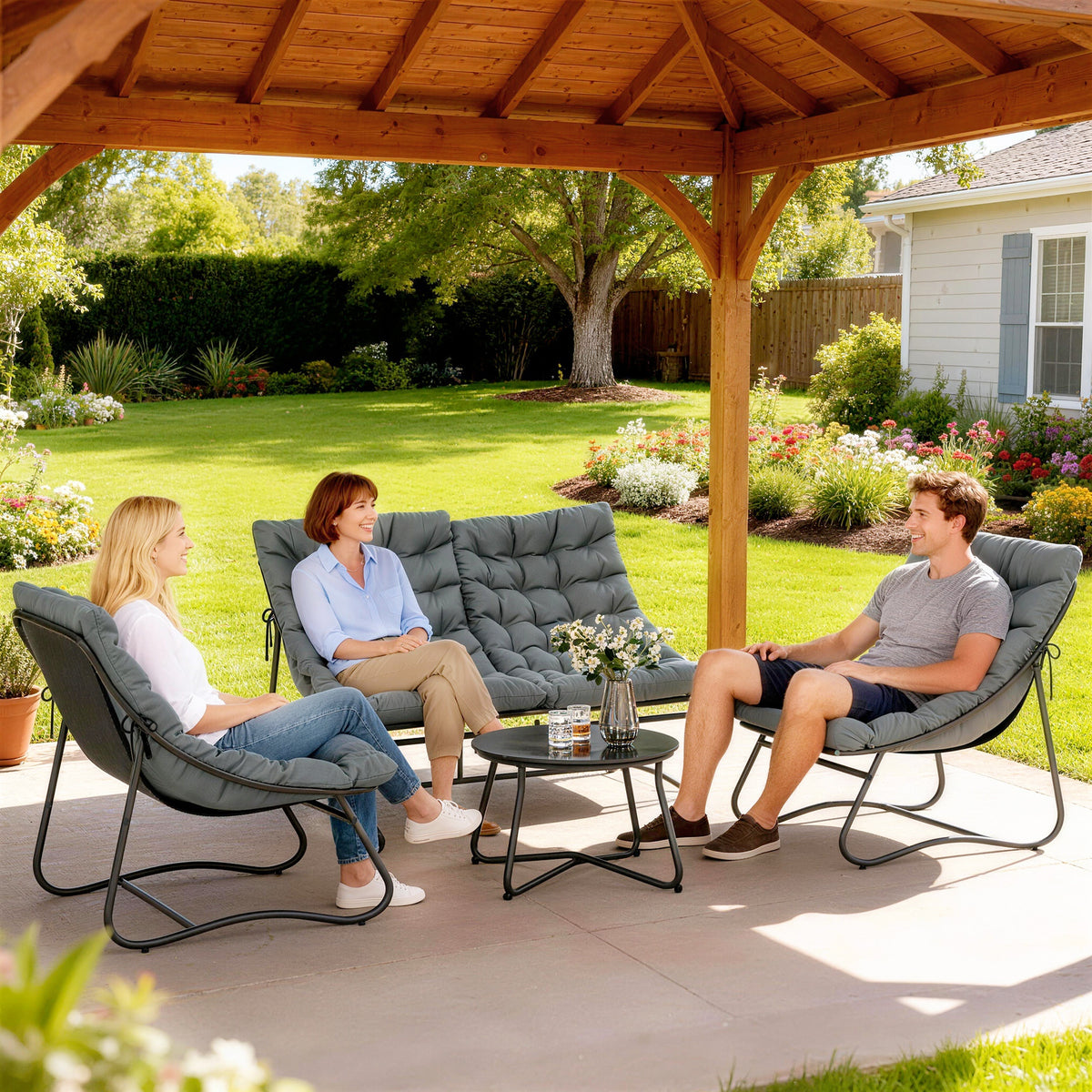Outsunny Four-Piece Curved Seat Garden Sofa Set in Grey and Black