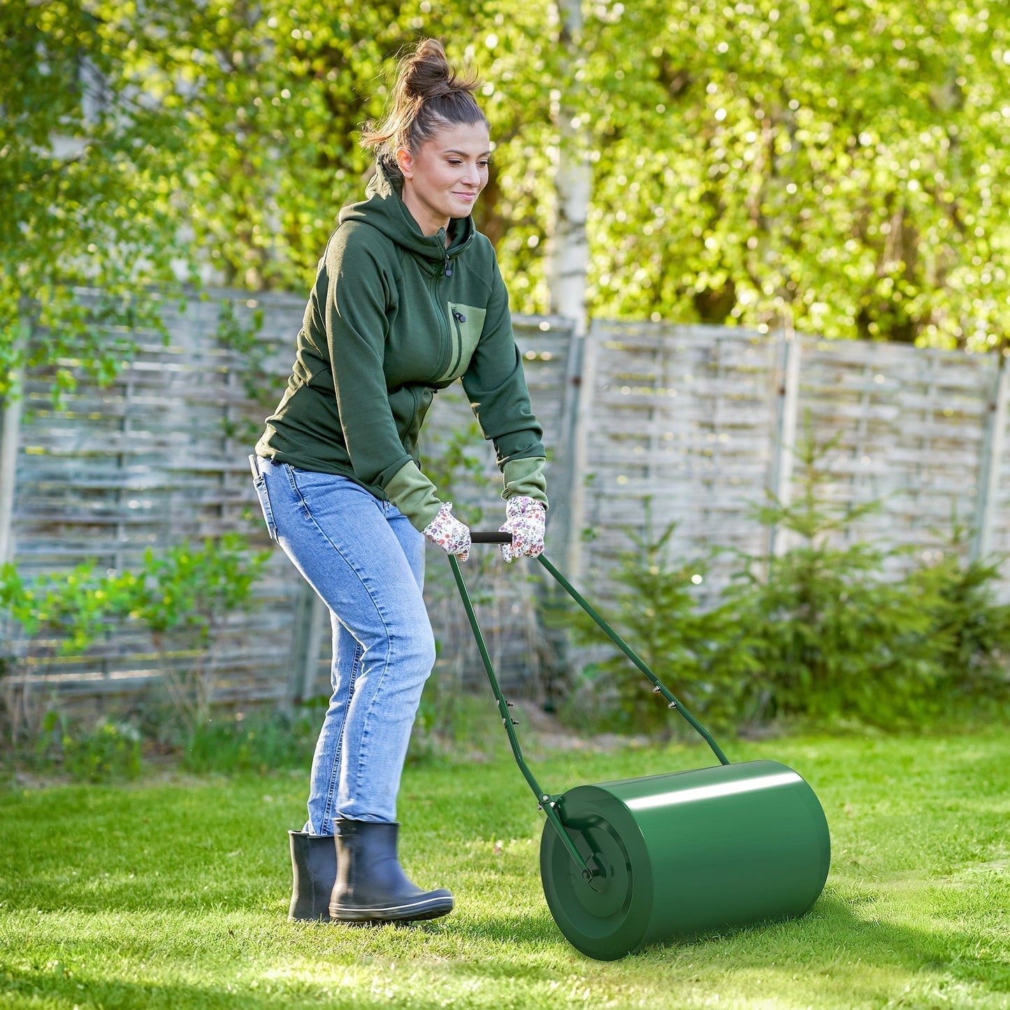 Outsunny 63 L Heavy Duty Water Or Sand Filled a30cm Garden Steel Lawn Roller Drum - Dark Green