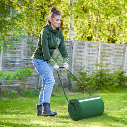 Outsunny 63 L Heavy Duty Water Or Sand Filled a30cm Garden Steel Lawn Roller Drum - Dark Green