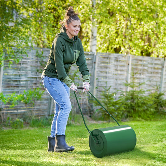Outsunny 63 L Heavy Duty Water Or Sand Filled a30cm Garden Steel Lawn Roller Drum - Dark Green