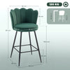 HOMCOM Set of Two Velvet-Feel Lotus Bar Stools - Dark Green