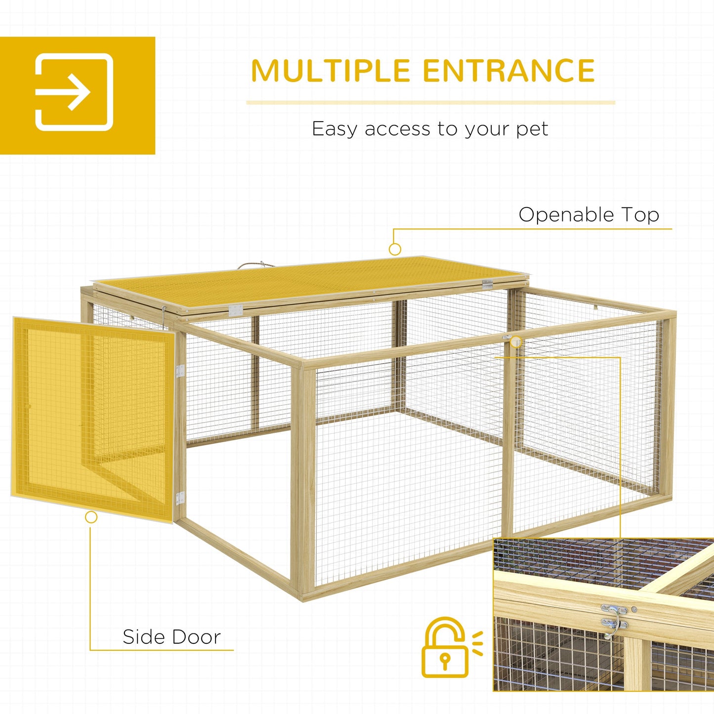 PawHut Wooden Folding Rabbit Hutch, for 2-3 Rabbits - Natural Wood