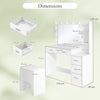 Vanity Desk with Mirror and Lights 5 Drawers Makeup Table Set with Storage Stool-White