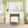 Vanity Desk with Mirror and Lights Makeup Table Set with Storage Stool-White
