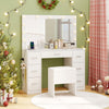 Vanity Desk with Mirror and Lights Makeup Table Set with Storage Stool-White