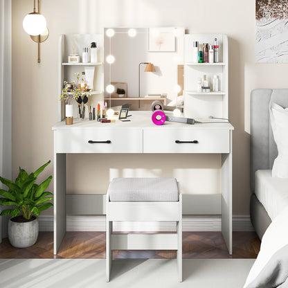 Vanity Set with 3-Color Lighting and Adjustable Brightness-White