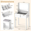 Vanity Desk with Power Outlets and 3 Color Lighting Modes for Bedroom-White