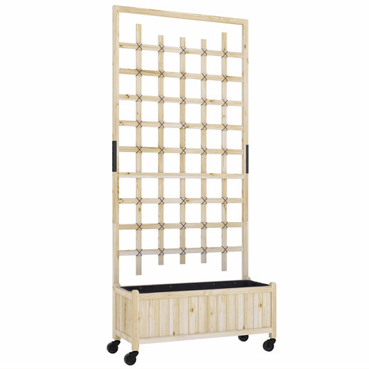 Outsunny Wooden Trellis Planter, Raised Garden Bed with Wheels, to Climb and Grow Vegetables, Herbs and Flowers, Natural