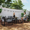 Outsunny Garden Furniture Set, 4 Piece Indoor Outdoor Conservatory with Loveseat Sofa, Armchairs, Glass Top Coffee Table, Cushions for Balcony, Poolside, Patio, Dark Grey