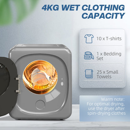 HOMCOM 2.5kg Vented Tumble Dryer with Smart Mode, 800W Compact Tumble Dryer with Stainless Steel Tub, Silver Tone