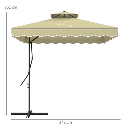 Outsunny 2.5m Square Double Top Garden Parasol Cantilever Umbrella in Beige