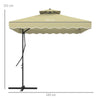 Outsunny 2.5m Square Double Top Garden Parasol Cantilever Umbrella with Ruffles, Beige